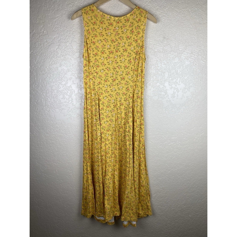 Vtg Laura Ashley 10 Floral Tank Dress Fit Flare MIDI Prairie Yellow button down - Picture 6 of 7
